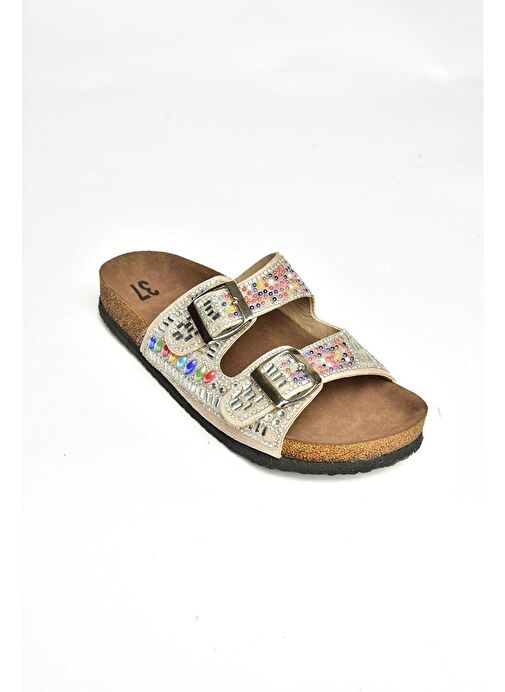 S777528302 Bej Süet Taşlı Kadın Terlik - Görsel 7