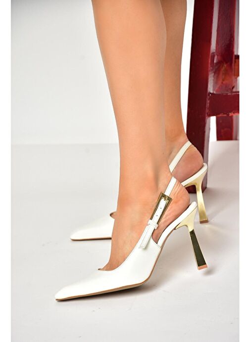 S752098709 Beyaz Kalın Topuklu Kadın Ayakkabı - Görsel 5