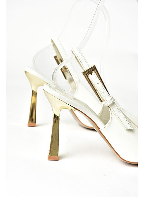 S752098709 Beyaz Kalın Topuklu Kadın Ayakkabı - Görsel 9