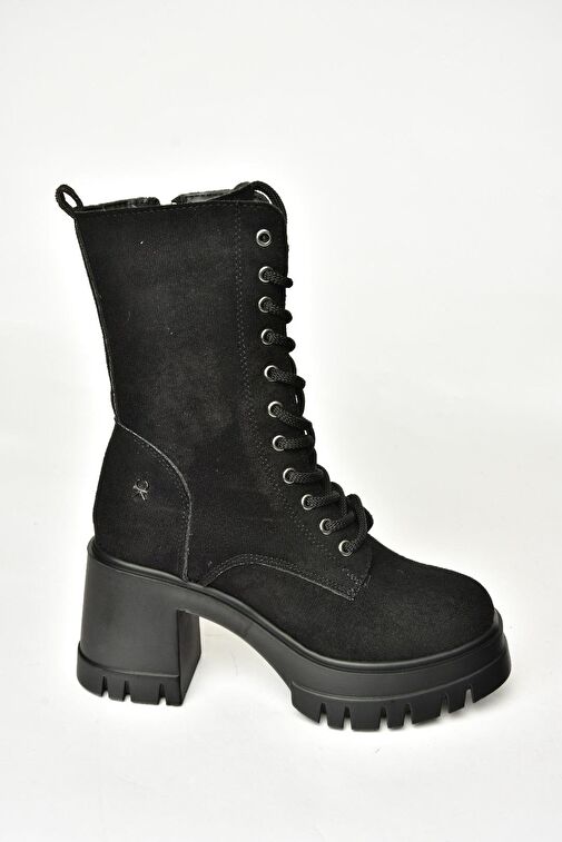 T973559002 Siyah Süet Kalın Topuklu Kadın Postal Bot - Görsel 8