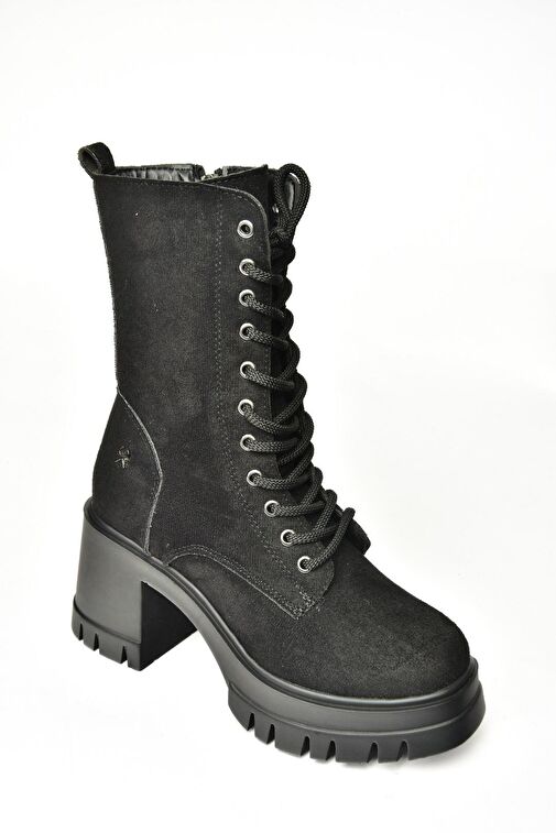 T973559002 Siyah Süet Kalın Topuklu Kadın Postal Bot - Görsel 9