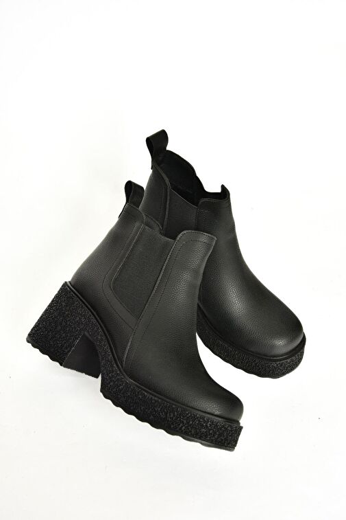 T996220009 Siyah Kalın Topuklu Kadın Bot - Görsel 7