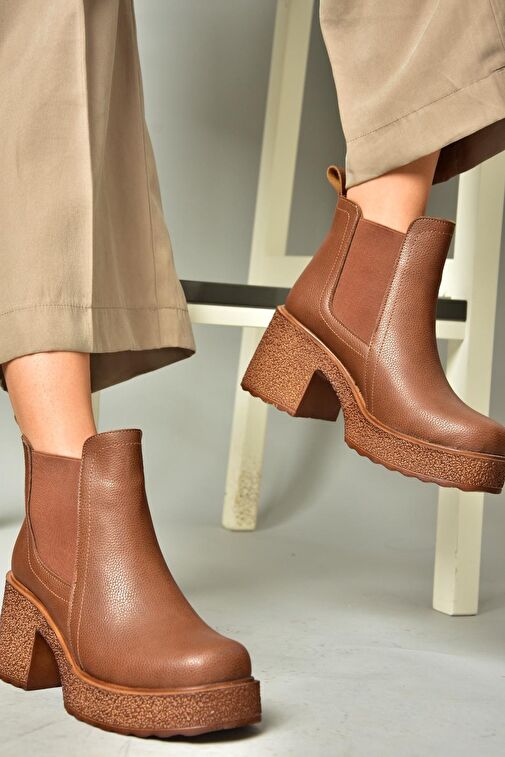 T996220009 Taba Kalın Topuklu Kadın Bot - Görsel 2