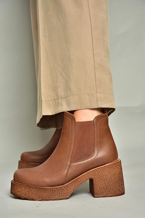 T996220009 Taba Kalın Topuklu Kadın Bot - Görsel 3