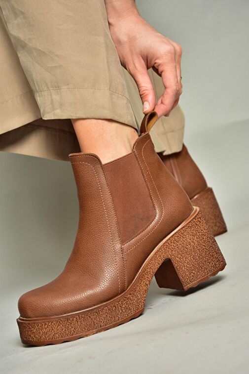 T996220009 Taba Kalın Topuklu Kadın Bot - Görsel 5