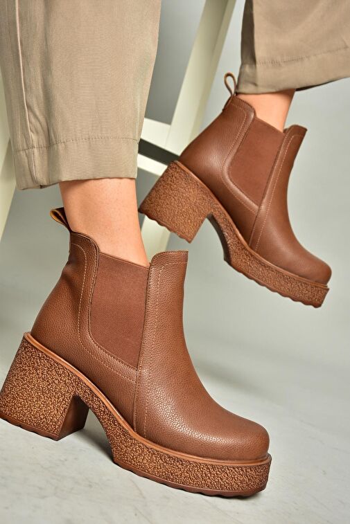 T996220009 Taba Kalın Topuklu Kadın Bot - Görsel 6