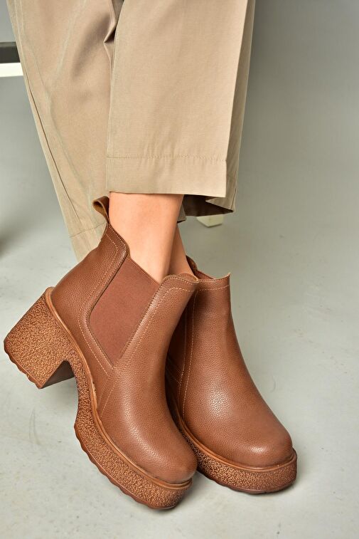 T996220009 Taba Kalın Topuklu Kadın Bot - Görsel 7