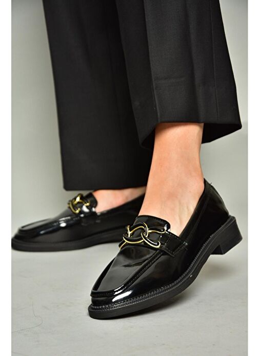 T314576408 Siyah Rugan Loafer Makosen Kadın Ayakkabı - Görsel 2