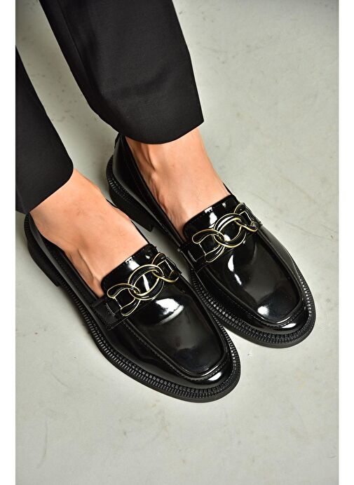 T314576408 Siyah Rugan Loafer Makosen Kadın Ayakkabı - Görsel 3