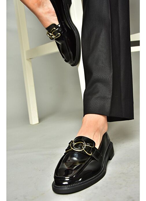 T314576408 Siyah Rugan Loafer Makosen Kadın Ayakkabı - Görsel 4