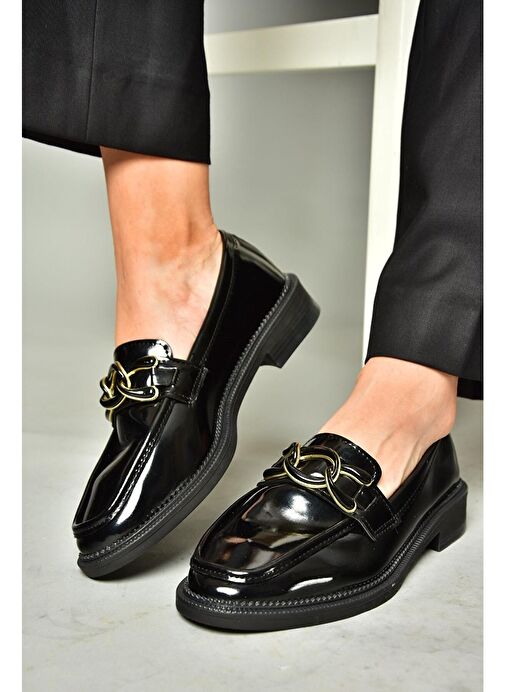 T314576408 Siyah Rugan Loafer Makosen Kadın Ayakkabı - Görsel 5