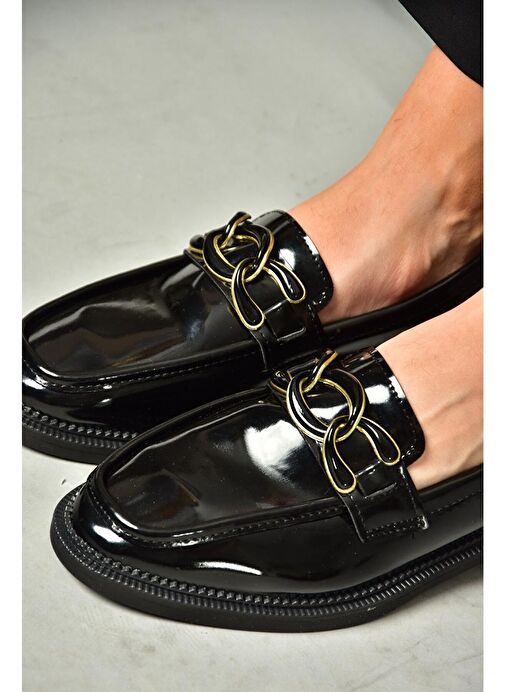 T314576408 Siyah Rugan Loafer Makosen Kadın Ayakkabı - Görsel 6