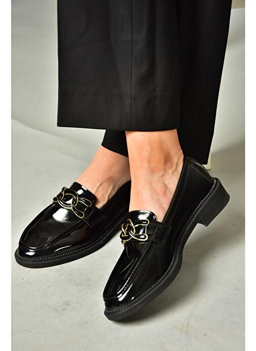 T314576408 Siyah Rugan Loafer Makosen Kadın Ayakkabı - Görsel 7