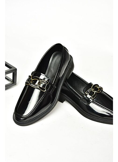 T314576408 Siyah Rugan Loafer Makosen Kadın Ayakkabı - Görsel 9
