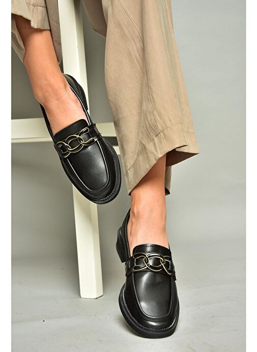 T314576409 Siyah Loafer Makosen Kadın Ayakkabı - Görsel 2