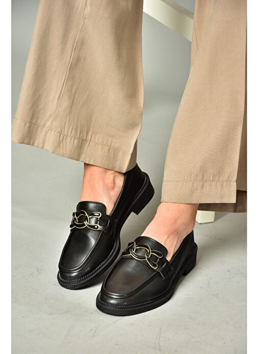 T314576409 Siyah Loafer Makosen Kadın Ayakkabı - Görsel 3