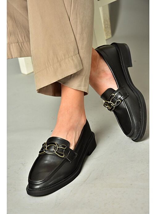 T314576409 Siyah Loafer Makosen Kadın Ayakkabı - Görsel 4