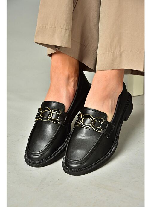 T314576409 Siyah Loafer Makosen Kadın Ayakkabı - Görsel 5