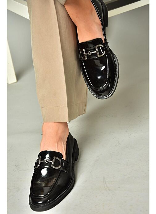 T314598008 Siyah Rugan Loafer Makosen Kadın Ayakkabı - Görsel 2