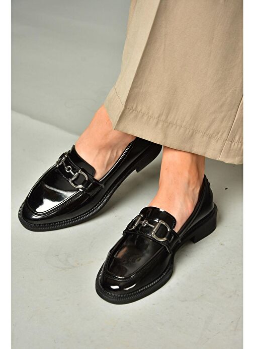 T314598008 Siyah Rugan Loafer Makosen Kadın Ayakkabı - Görsel 3