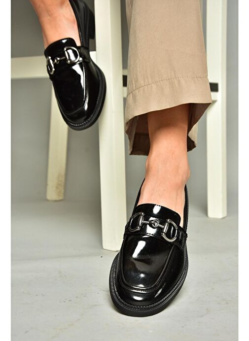 T314598008 Siyah Rugan Loafer Makosen Kadın Ayakkabı - Görsel 4