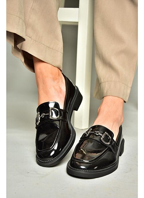 T314598008 Siyah Rugan Loafer Makosen Kadın Ayakkabı - Görsel 5
