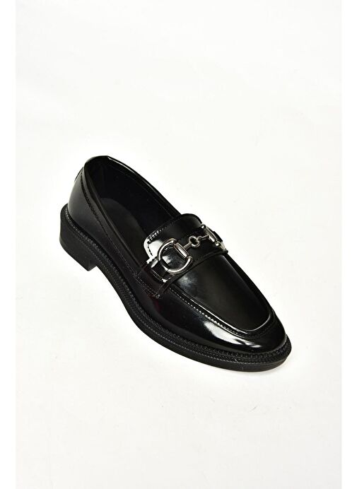 T314598008 Siyah Rugan Loafer Makosen Kadın Ayakkabı - Görsel 6