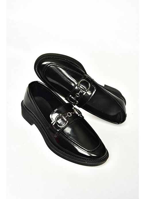 T314598008 Siyah Rugan Loafer Makosen Kadın Ayakkabı - Görsel 8