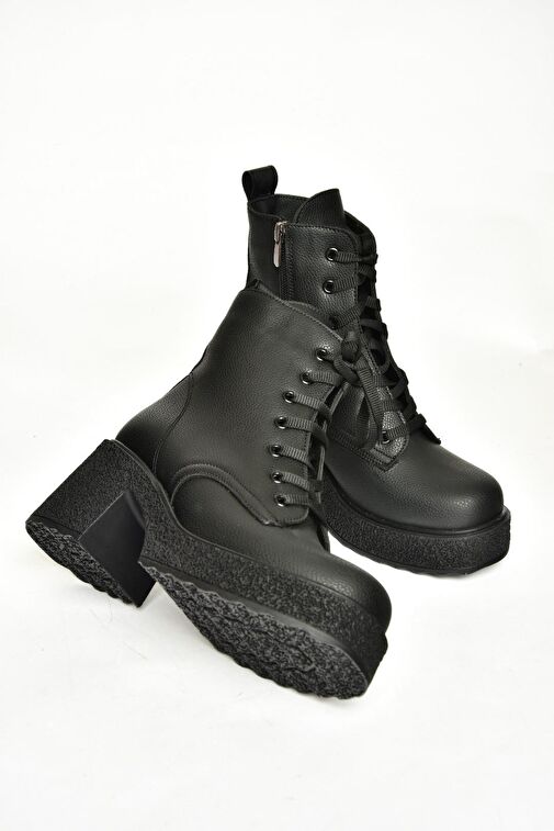 T996533009 Siyah Kalın Topuklu Kadın Bot - Görsel 9