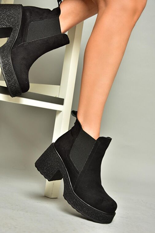 T996220002 Siyah Süet Kalın Topuklu Kadın Bot - Görsel 5