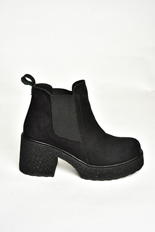 T996220002 Siyah Süet Kalın Topuklu Kadın Bot - Görsel 7