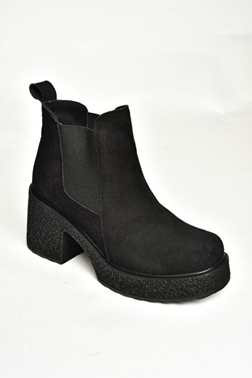 T996220002 Siyah Süet Kalın Topuklu Kadın Bot - Görsel 8