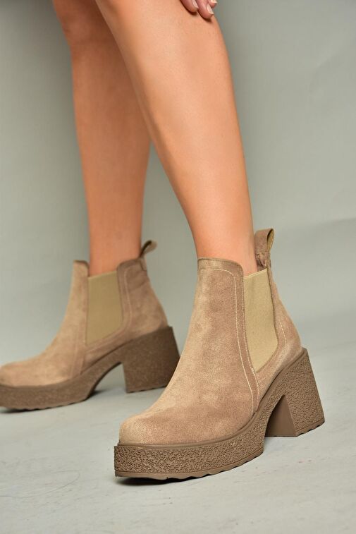 T996220002 Vizon Süet Kalın Topuklu Kadın Bot - Görsel 3