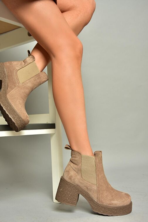 T996220002 Vizon Süet Kalın Topuklu Kadın Bot - Görsel 5