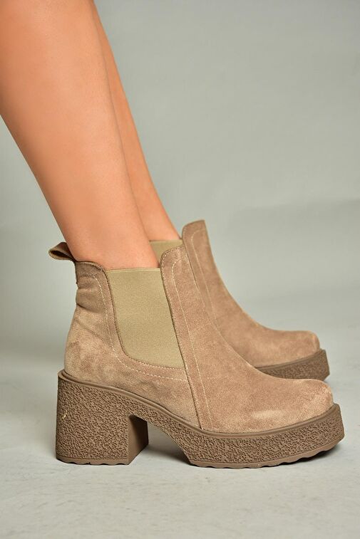 T996220002 Vizon Süet Kalın Topuklu Kadın Bot - Görsel 6