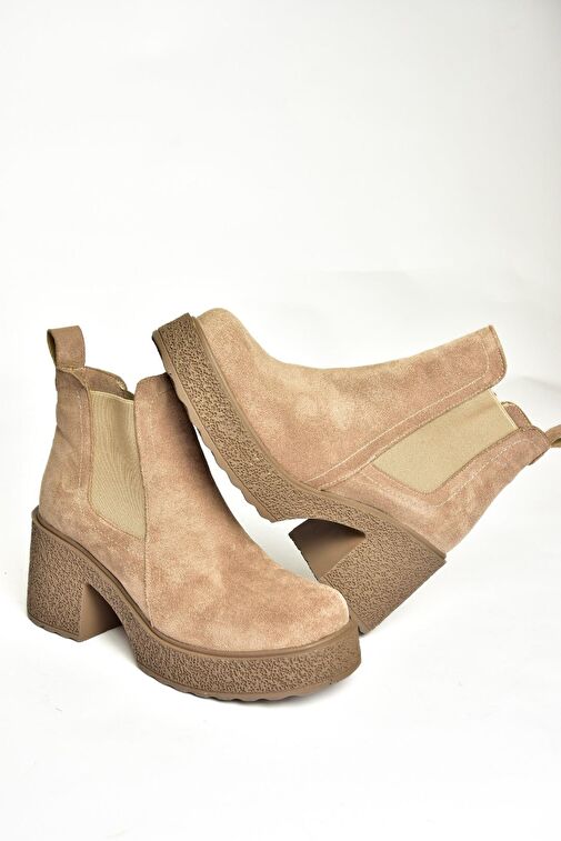 T996220002 Vizon Süet Kalın Topuklu Kadın Bot - Görsel 9