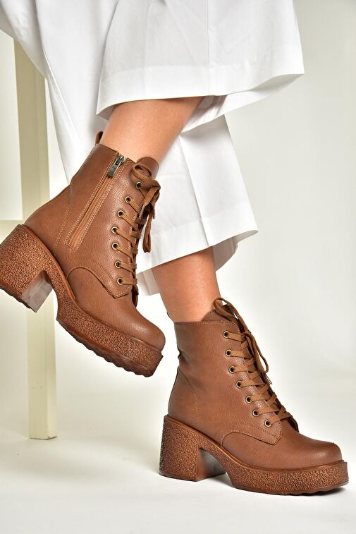 T996533009 Taba Kalın Topuklu Kadın Bot - Görsel 2