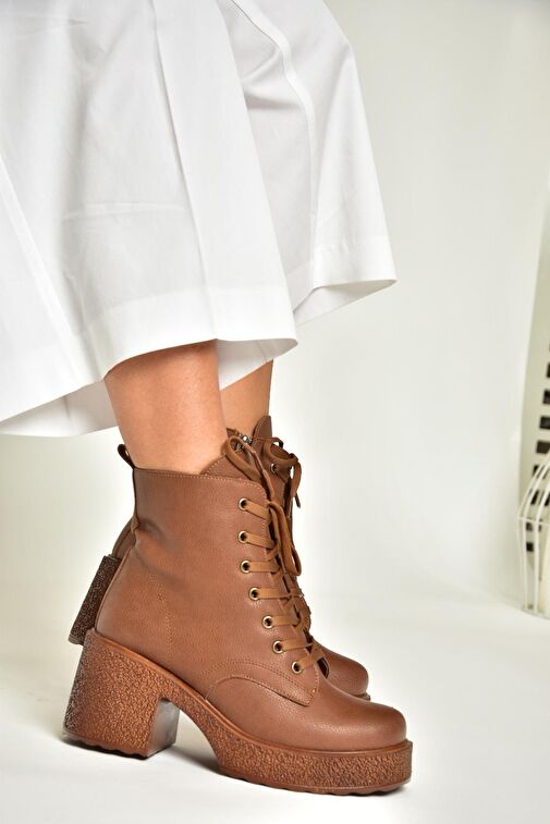 T996533009 Taba Kalın Topuklu Kadın Bot - Görsel 3