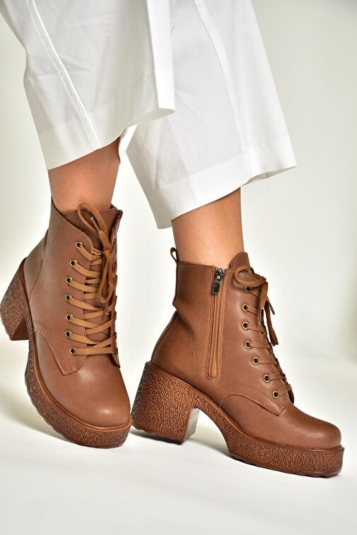 T996533009 Taba Kalın Topuklu Kadın Bot - Görsel 4