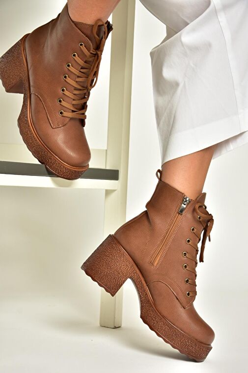 T996533009 Taba Kalın Topuklu Kadın Bot - Görsel 5