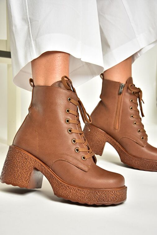 T996533009 Taba Kalın Topuklu Kadın Bot - Görsel 6