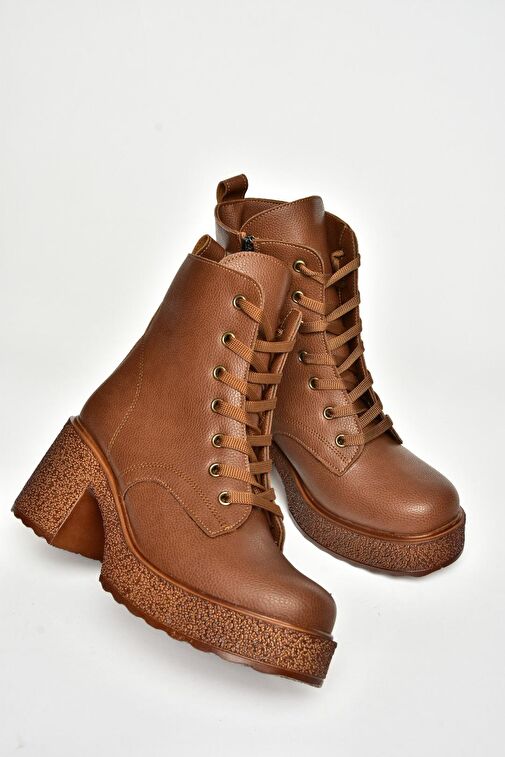 T996533009 Taba Kalın Topuklu Kadın Bot - Görsel 7