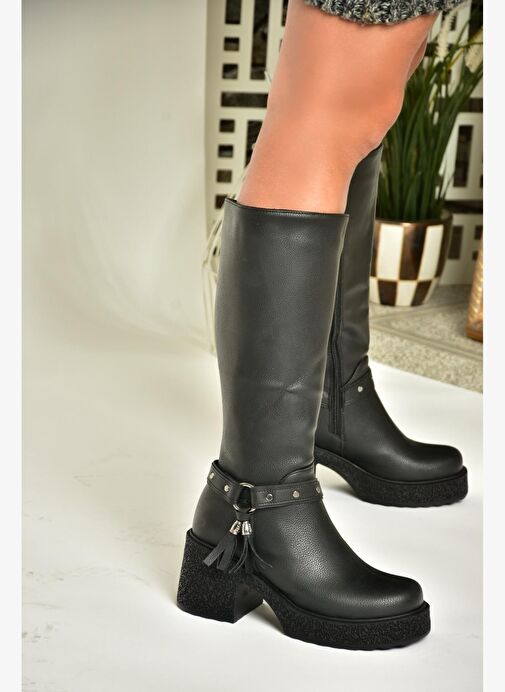 T996224009 Siyah Kalın Topuklu Kadın Çizme - Görsel 4