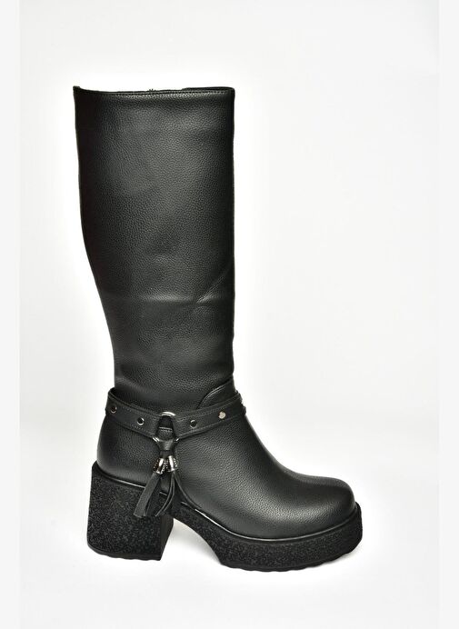 T996224009 Siyah Kalın Topuklu Kadın Çizme - Görsel 6