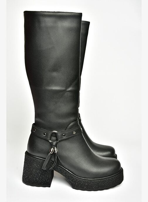 T996224009 Siyah Kalın Topuklu Kadın Çizme - Görsel 5