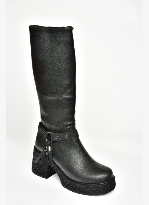 T996224009 Siyah Kalın Topuklu Kadın Çizme - Görsel 7