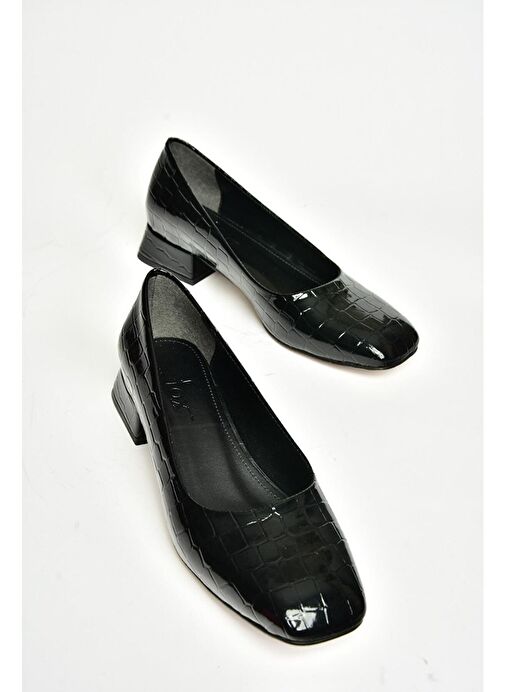 T590122611 Siyah Kroko Baskı Kalın Topuklu Kadın Ayakkabı - Görsel 5