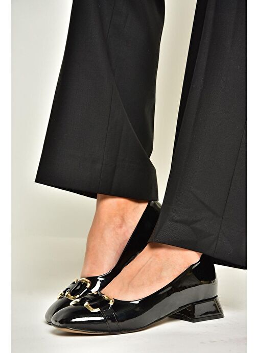 T590122808 Siyah Rugan Alçak Topuklu Kadın Ayakkabı - Görsel 2