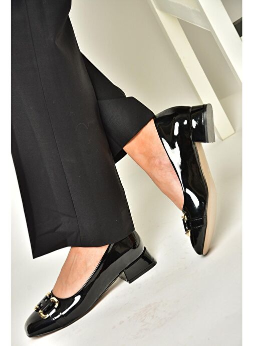 T590122808 Siyah Rugan Alçak Topuklu Kadın Ayakkabı - Görsel 3