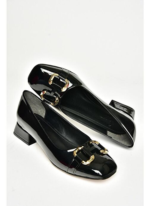 T590122808 Siyah Rugan Alçak Topuklu Kadın Ayakkabı - Görsel 6